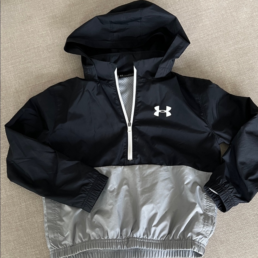 Under Armour Black and Gray Kids' Hooded Rain Pullover